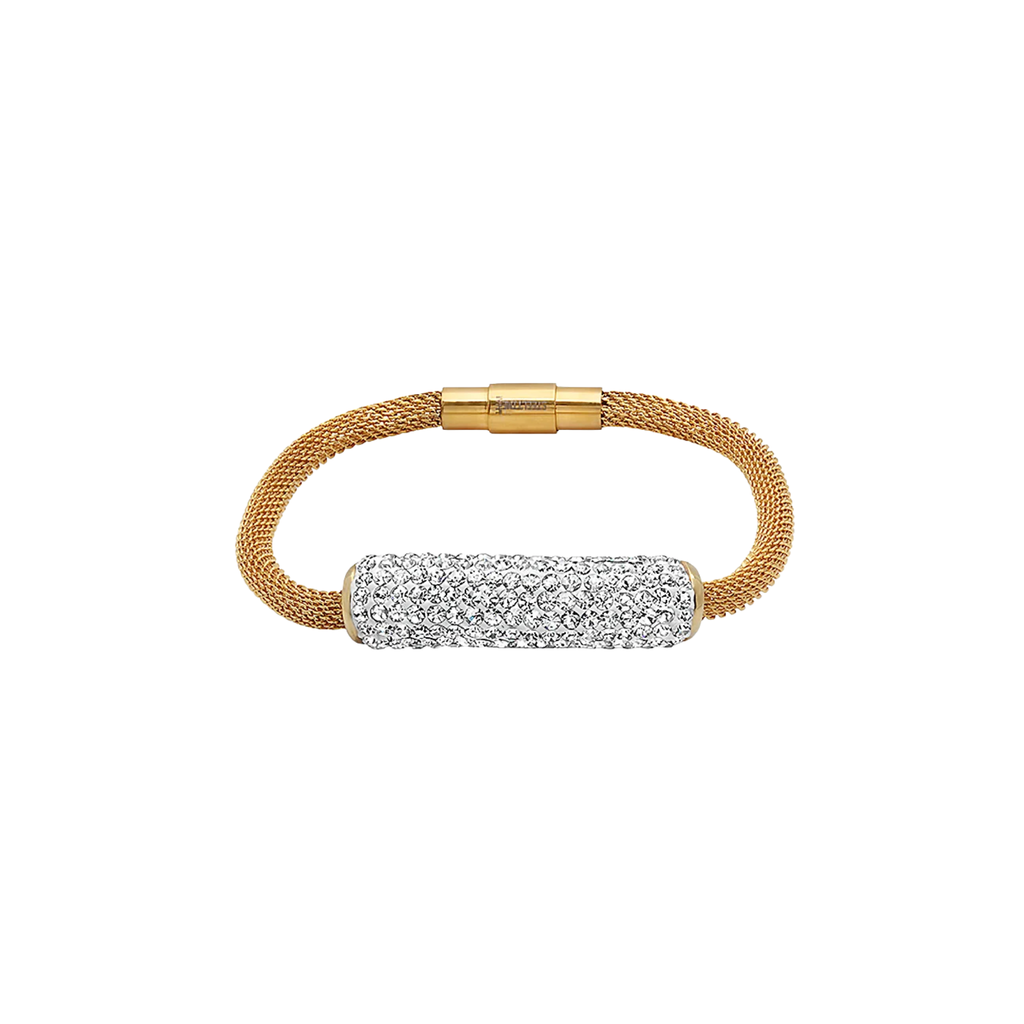 Women's Gold Stainless Steel Crystal Bracelet – Non-Tarnish Mesh Bracelet with Crystal Bar | Affordable Fashion Jewelry Gift