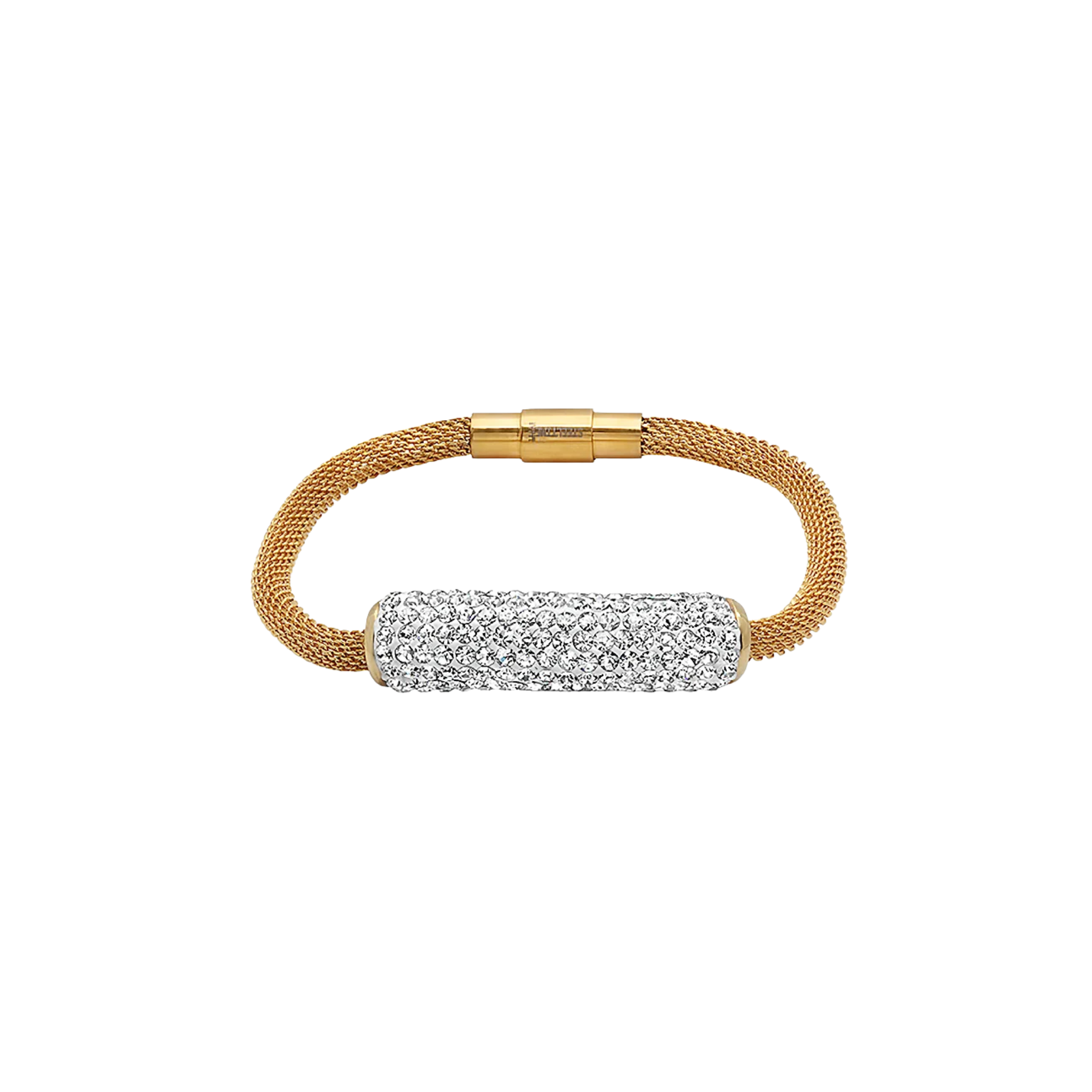 Women's Gold Stainless Steel Crystal Bracelet – Non-Tarnish Mesh Bracelet with Crystal Bar | Affordable Fashion Jewelry Gift