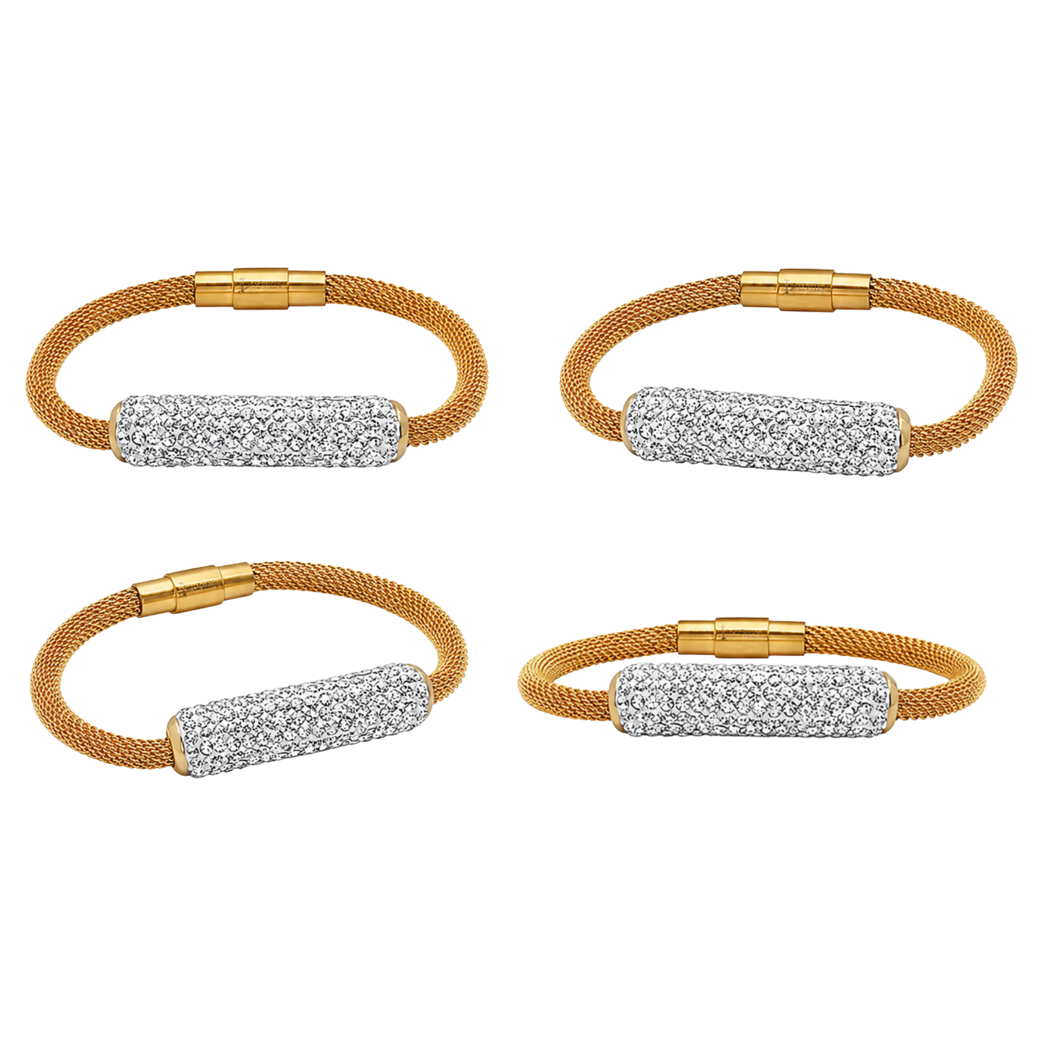 Women's Gold Stainless Steel Crystal Bracelet – Non-Tarnish Mesh Bracelet with Crystal Bar | Affordable Fashion Jewelry Gift
